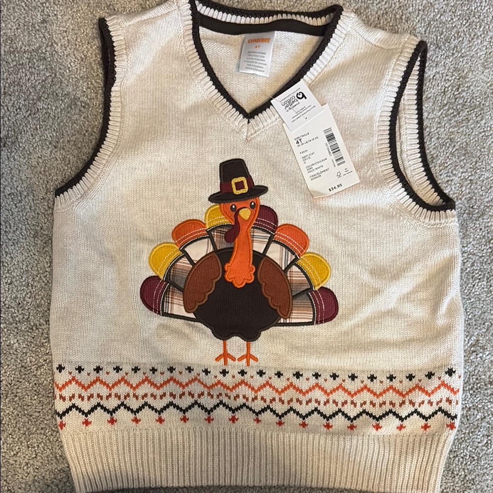 Gymboree Cream and Brown Thanksgiving Sweater Vest